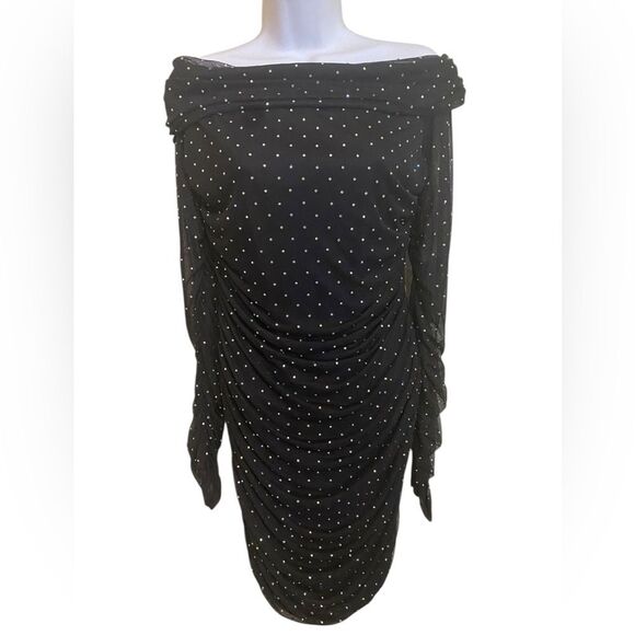 Windsor Aliya Heatstone Ruched Mesh Dress Off The Shoulder Neckline Holiday NYE - Picture 7 of 14